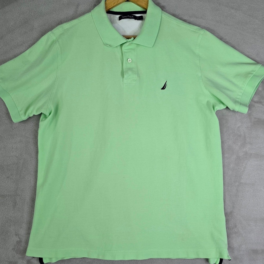 Nautica Mens Large Mint Green Short Sleeve Cotton Pique Polo‎ Shirt Preppy